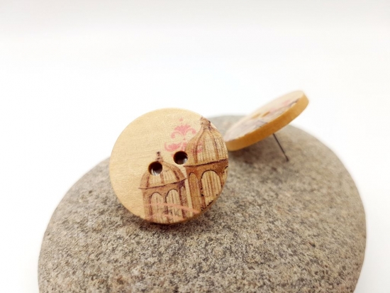 Preview: Gewächshaus Knopf Ohrstecker Holz Button